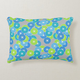 Art Deco flower pattern - blue and lime green Decorative Cushion