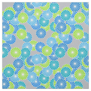 Art Deco flower pattern - blue and lime green Fabric