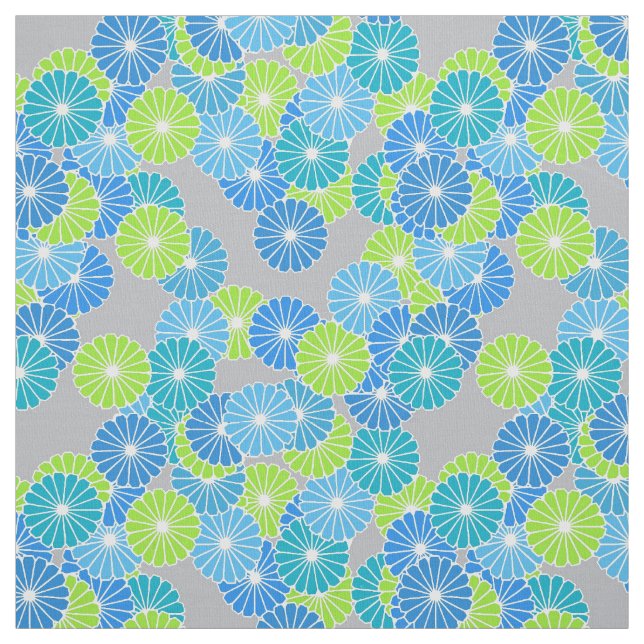 Art Deco flower pattern - blue and lime green Fabric (Swatch)