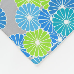 Art Deco flower pattern - blue and lime green Fleece Blanket
