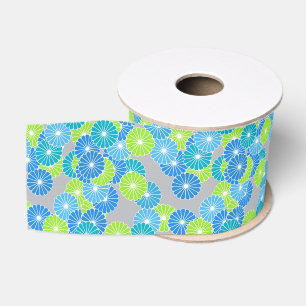 Art Deco flower pattern - blue and lime green Grosgrain Ribbon