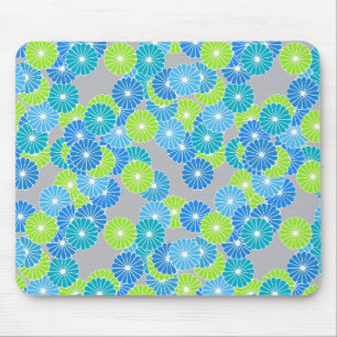 Art Deco flower pattern - blue and lime green Mouse Pad