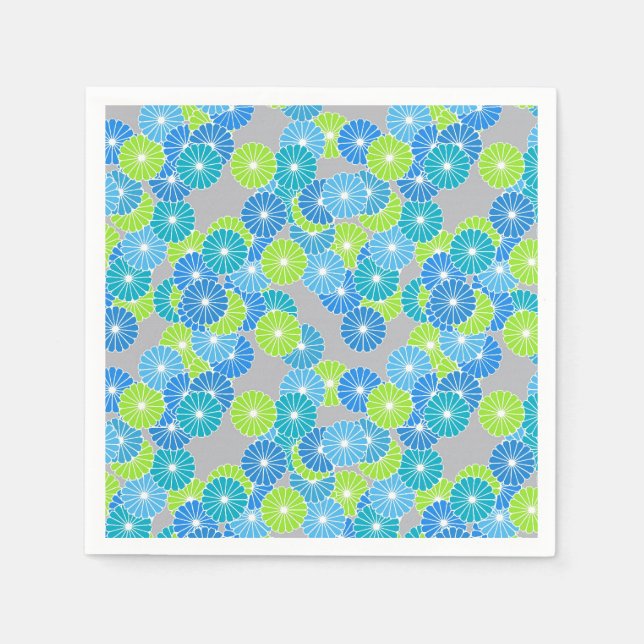 Art Deco flower pattern - blue and lime green Napkin (Front)