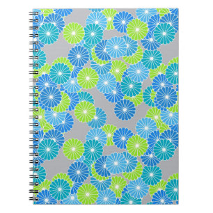 Art Deco flower pattern - blue and lime green Notebook