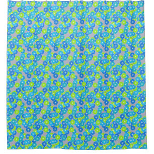 Art Deco flower pattern - blue and lime green Shower Curtain