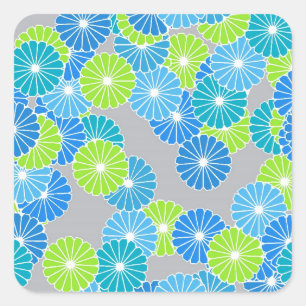 Art Deco flower pattern - blue and lime green Square Sticker