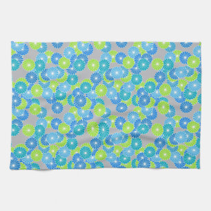 Art Deco flower pattern - blue and lime green Tea Towel
