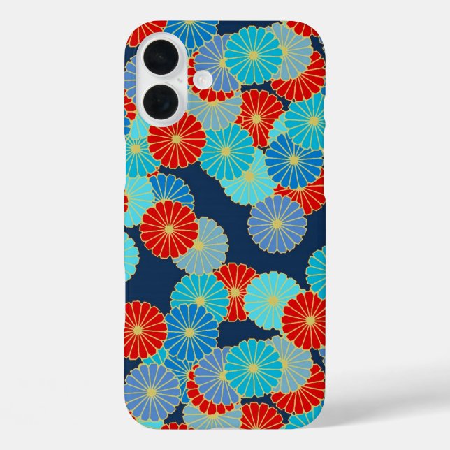 Art Deco flower pattern - blue, turquoise and red Case-Mate iPhone Case (Back)