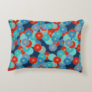 Art Deco flower pattern - blue, turquoise and red Decorative Cushion