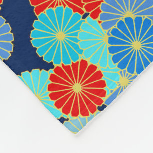 Art Deco flower pattern - blue, turquoise and red Fleece Blanket