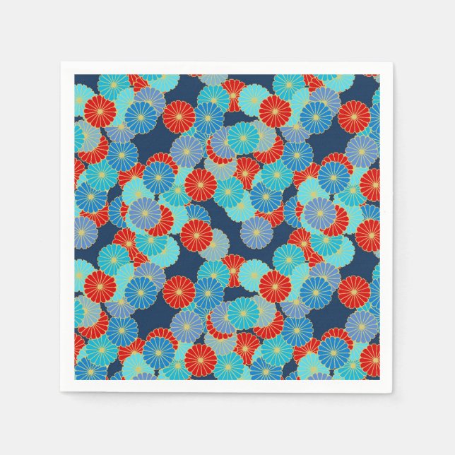 Art Deco flower pattern - blue, turquoise and red Napkin (Front)