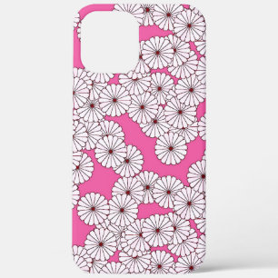 Art Deco flower pattern - cream on pink iPhone 12 Pro Max Case