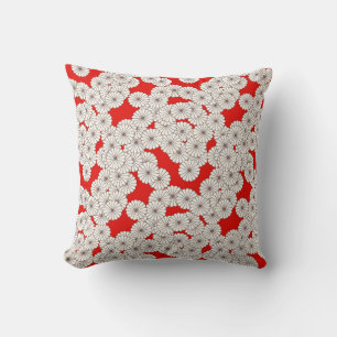 Art Deco flower pattern - cream on red Cushion