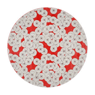 Art Deco flower pattern - cream on red Cutting Board