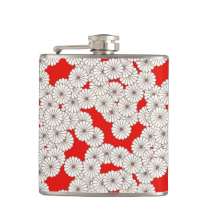 Art Deco flower pattern - cream on red Hip Flask