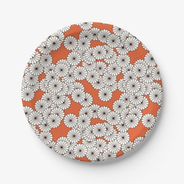 Art Deco flower pattern - cream on rust Paper Plate (Front)