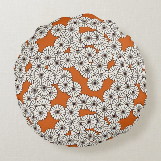 Art Deco flower pattern - cream on rust Round Cushion (Back)