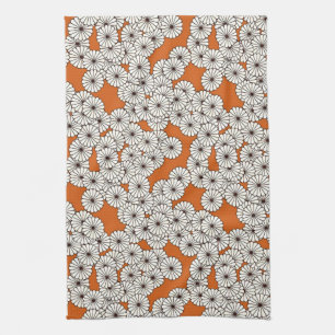 Art Deco flower pattern - cream on rust Tea Towel