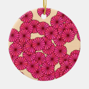 Art Deco flower pattern - deep pink and peach Ceramic Ornament