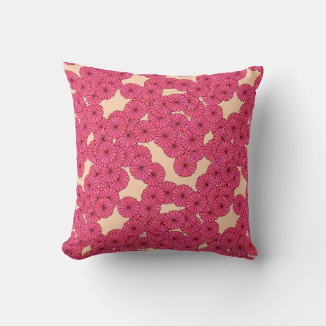 Art Deco flower pattern - deep pink and peach Cushion (Front)
