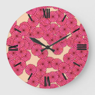 Art Deco flower pattern - deep pink and peach Large Clock