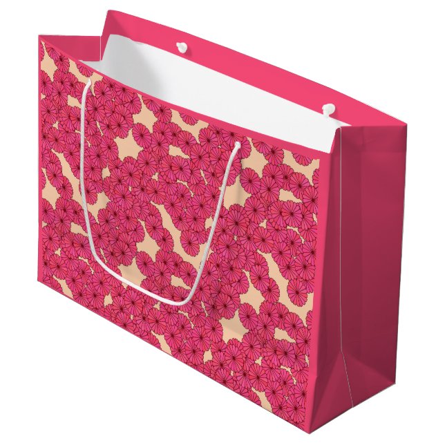 Art Deco flower pattern - deep pink and peach Large Gift Bag (Front Angled)