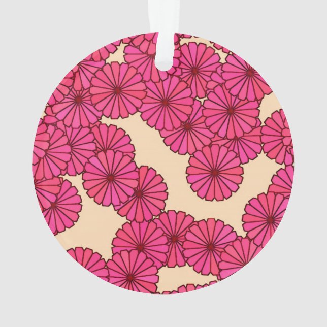 Art Deco flower pattern - deep pink and peach Ornament (Back)