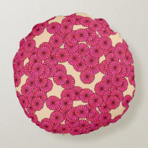 Art Deco flower pattern - deep pink and peach Round Cushion