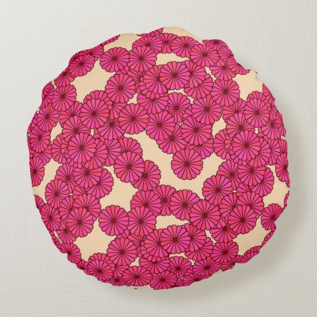 Art Deco flower pattern - deep pink and peach Round Cushion (Back)