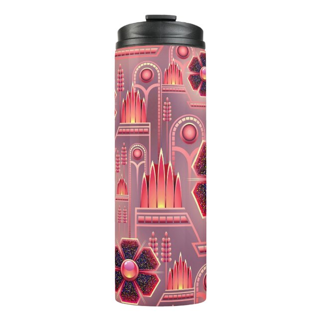 Art deco flower pattern floral geometric pink thermal tumbler (Front)