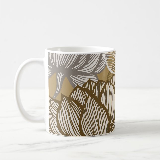 Art deco flower pattern. Flower gold line art. flo Coffee Mug (Left)