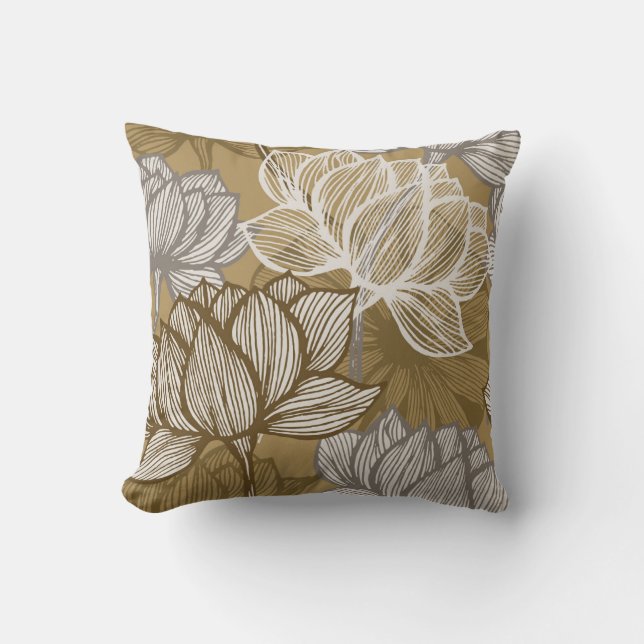 Art deco flower pattern. Flower gold line art. flo Cushion (Front)