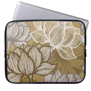 Art deco flower pattern. Flower gold line art. flo Laptop Sleeve