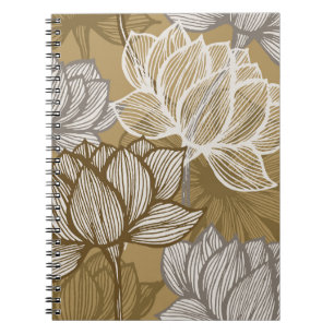 Art deco flower pattern. Flower gold line art. flo Notebook