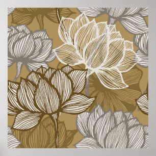 Art deco flower pattern. Flower gold line art. flo Poster