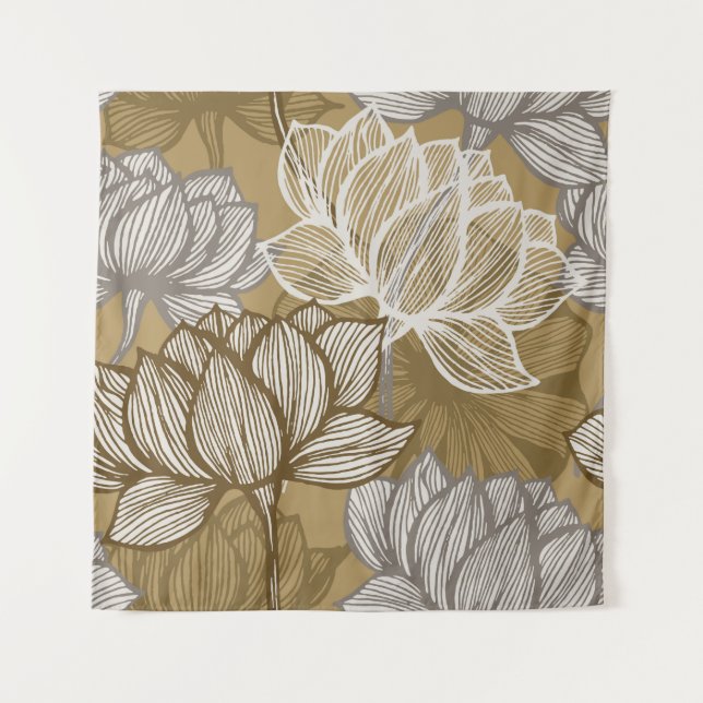 Art deco flower pattern. Flower gold line art. flo Tapestry (Front)