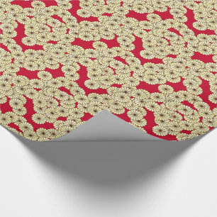 Art Deco flower pattern - light yellow on deep red Wrapping Paper