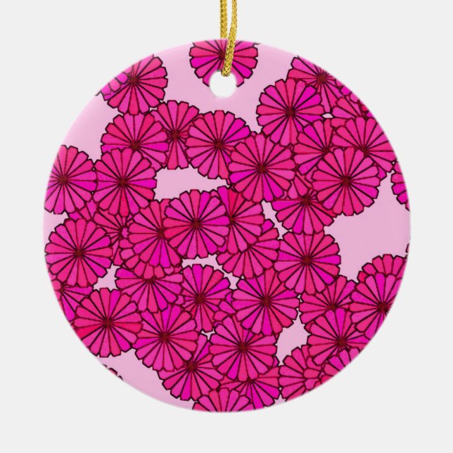 Art Deco flower pattern - magenta on pink Ceramic Tree Decoration (Front)