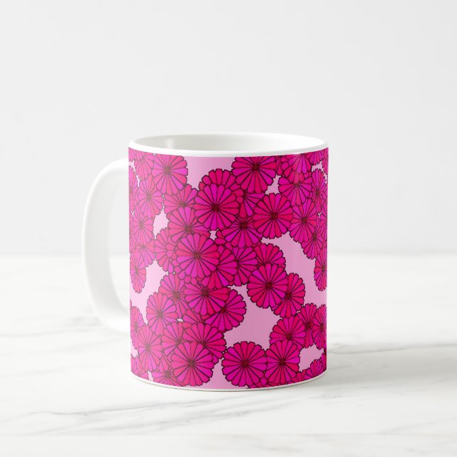 Art Deco flower pattern - magenta on pink Coffee Mug (Front Left)