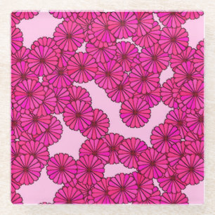 Art Deco flower pattern - magenta on pink Glass Coaster