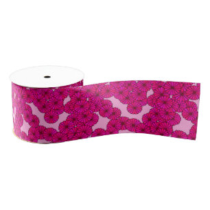 Art Deco flower pattern - magenta on pink Grosgrain Ribbon
