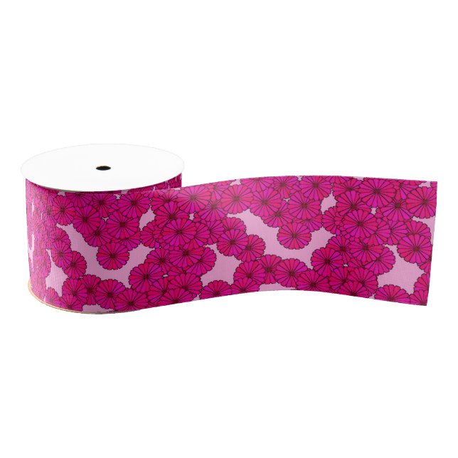 Art Deco flower pattern - magenta on pink Grosgrain Ribbon (Spool)