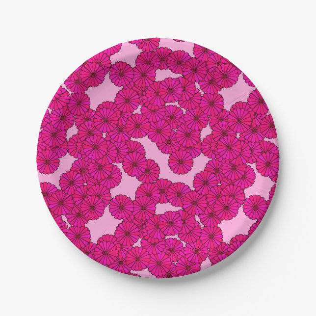 Art Deco flower pattern - magenta on pink Paper Plate (Front)