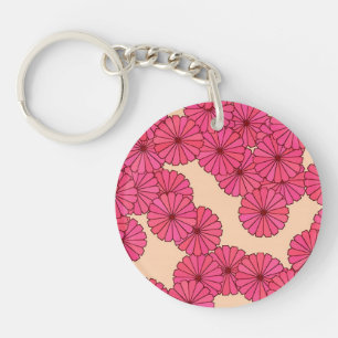Art Deco flower pattern - pink and peach Key Ring
