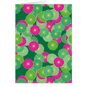 Art Deco flower pattern - shades of green, fuchsia