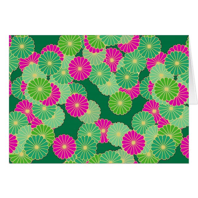 Art Deco flower pattern - shades of green, fuchsia (Front Horizontal)
