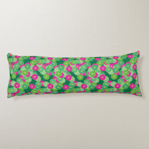 Art Deco flower pattern - shades of green, fuchsia Body Cushion