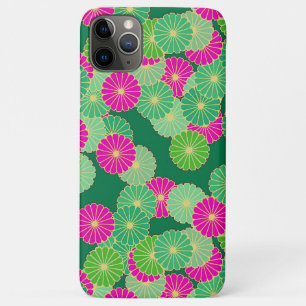Art Deco flower pattern - shades of green, fuchsia iPhone 11 Pro Max Case