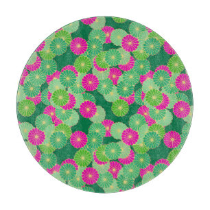 Art Deco flower pattern - shades of green, fuchsia Cutting Board