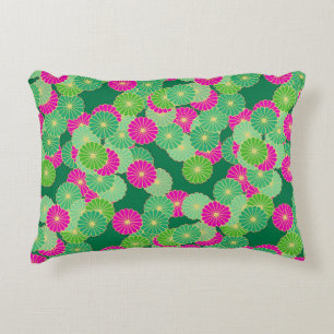 Art Deco flower pattern - shades of green, fuchsia Decorative Cushion